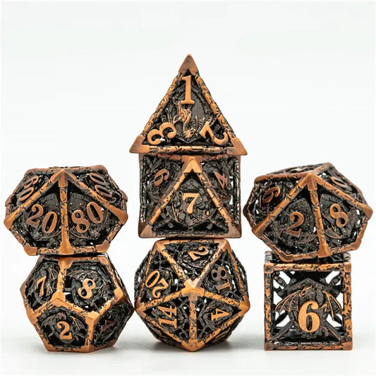 Hollow Flying Dragon & Shield Metal 7PCS Dice Set