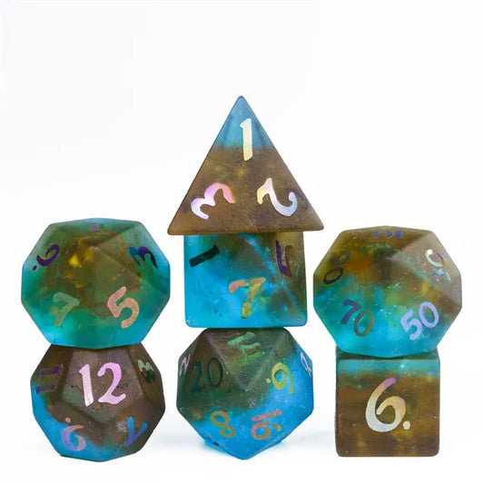 Burst Lightning Glass Dice with Two Tone Rainbow Font