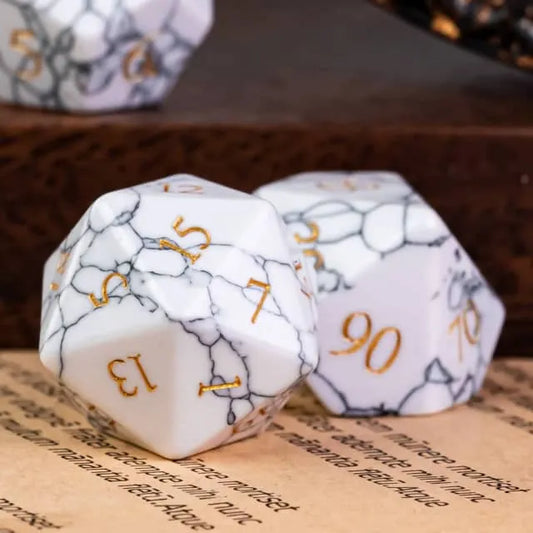 Howlite Gemstone Dice Engraved with Gold