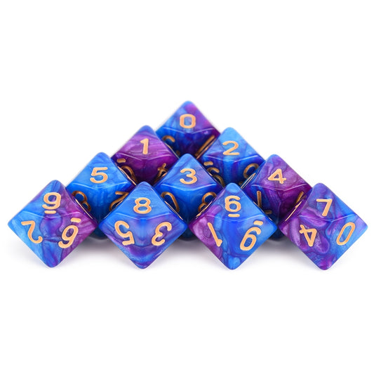 D10 Dice 10pcs Set - Mixed Colour w/Pouch