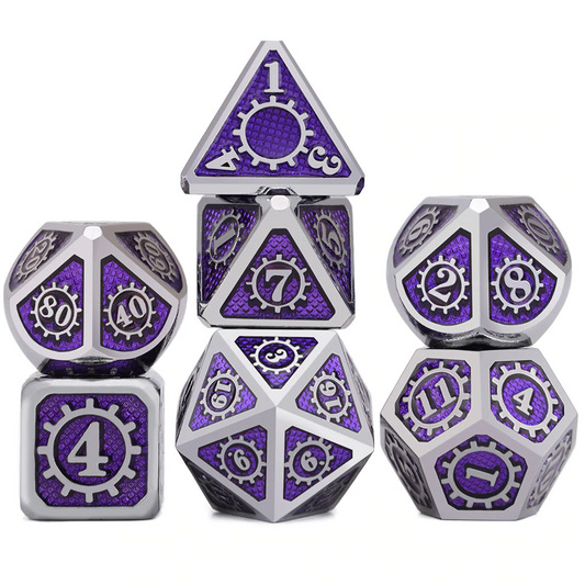 Mechanical Cog Metal Dice 7pcs Set with Pouch