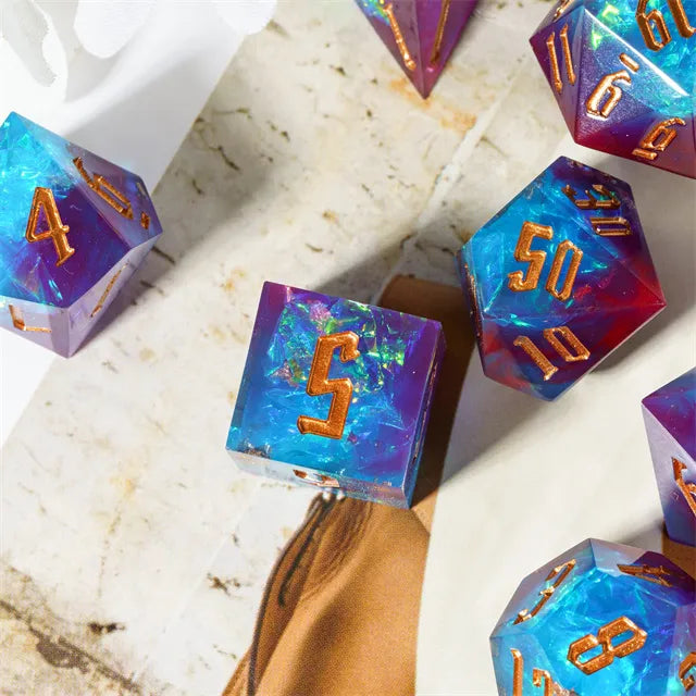 Sharp Edge Candy Glitter Paper Resin Dice 7pcs Set