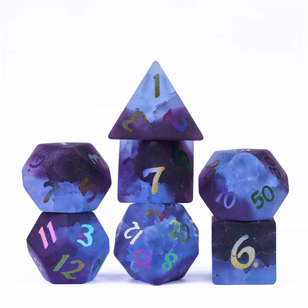 Burst Lightning Glass Dice with Two Tone Rainbow Font