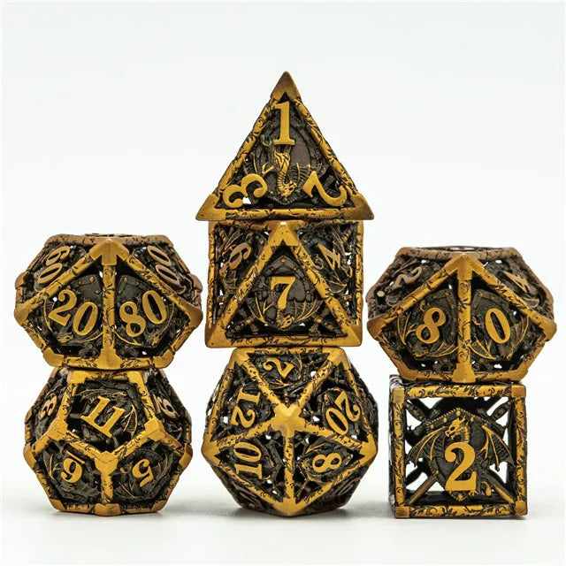 Hollow Flying Dragon & Shield Metal 7PCS Dice Set
