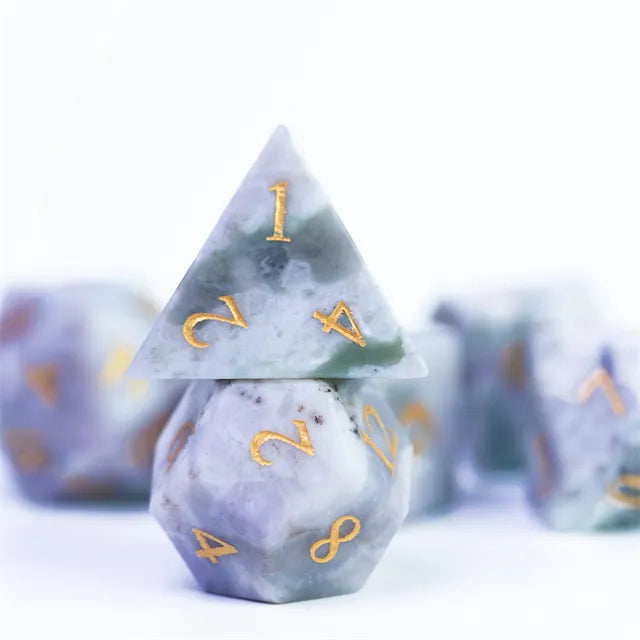 Auspicious Jade Gemstone Dice Engraved with Gold
