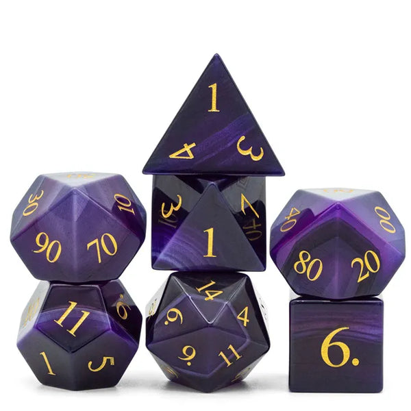 Agate Gemstone Dice Engraved with Gold