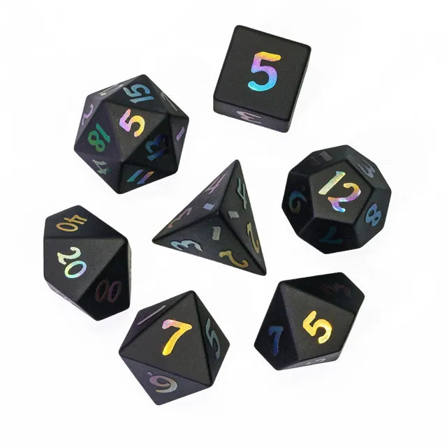 Obsidian Semi-Precious Gemstone Dice with Embossed Rainbow Font