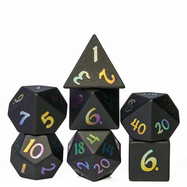 Obsidian Semi-Precious Gemstone Dice with Embossed Rainbow Font