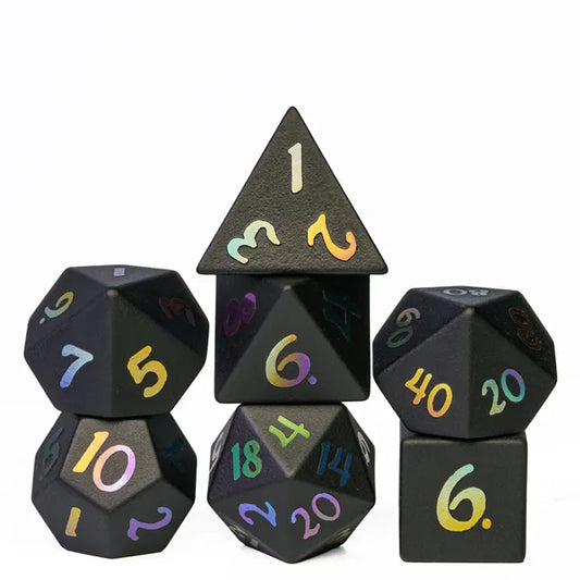 Obsidian Semi-Precious Gemstone Dice with Embossed Rainbow Font