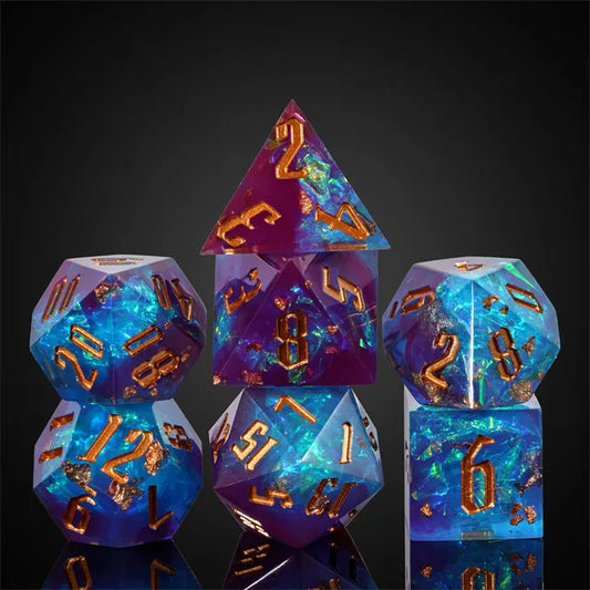 Sharp Edge Candy Glitter Paper Resin Dice 7pcs Set