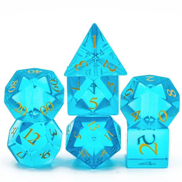 Blue Glass Dice Engraved with Gold