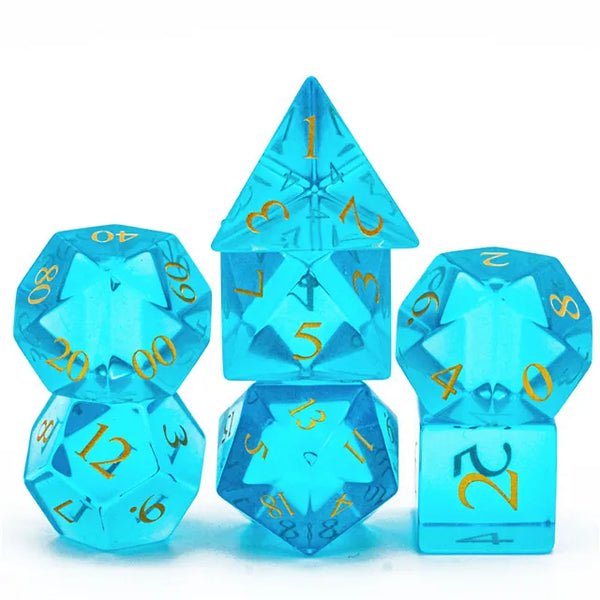 Blue Glass Dice Engraved with Gold