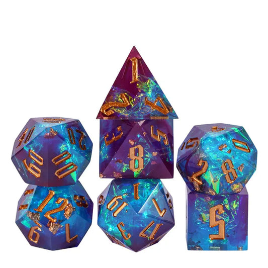 Sharp Edge Candy Glitter Paper Resin Dice 7pcs Set