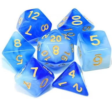 Double Colour Transparent Dice 7pcs Set With Pouch