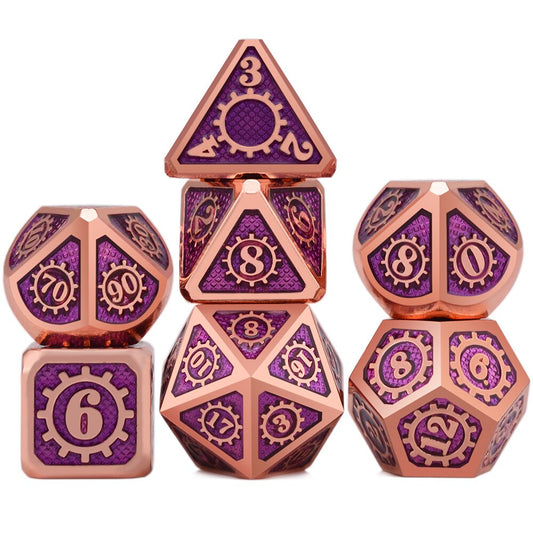 Mechanical Cog Metal Dice 7pcs Set with Pouch
