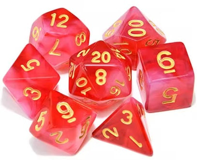 Double Colour Transparent Dice 7pcs Set With Pouch