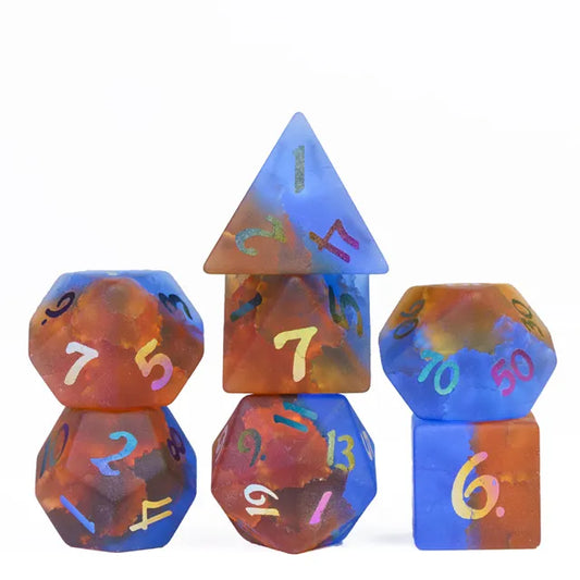 Burst Lightning Glass Dice with Two Tone Rainbow Font