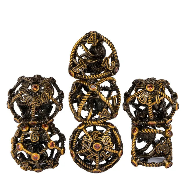 Ancient Hollow Diamond Octopus Metal 7PCS Dice Set