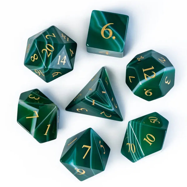 Agate Gemstone Dice Engraved with Gold