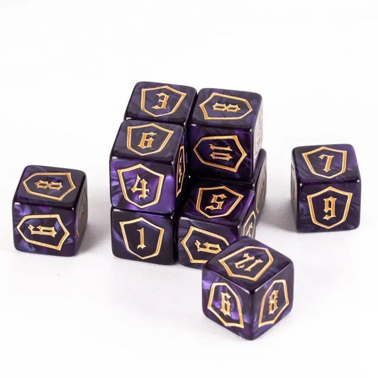 Acrylic Shield Pattern Dice 10 Piece (16mm D6)