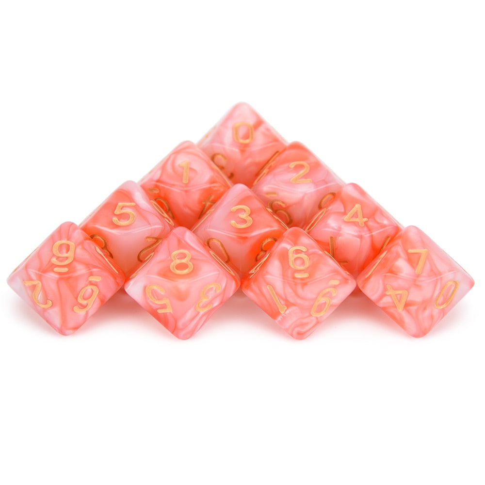 D10 Dice 10pcs Set - Mixed Colour w/Pouch