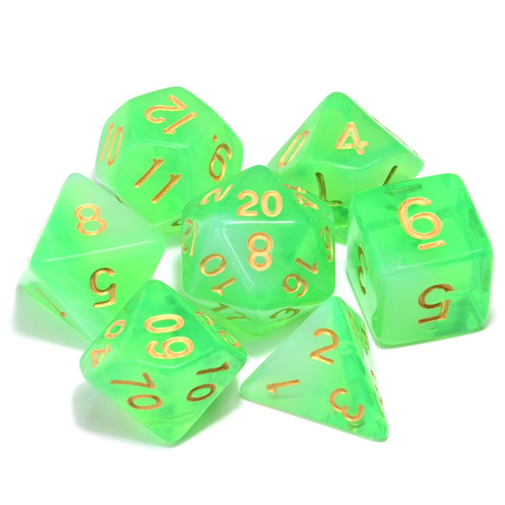 Double Colour Transparent Dice 7pcs Set With Pouch