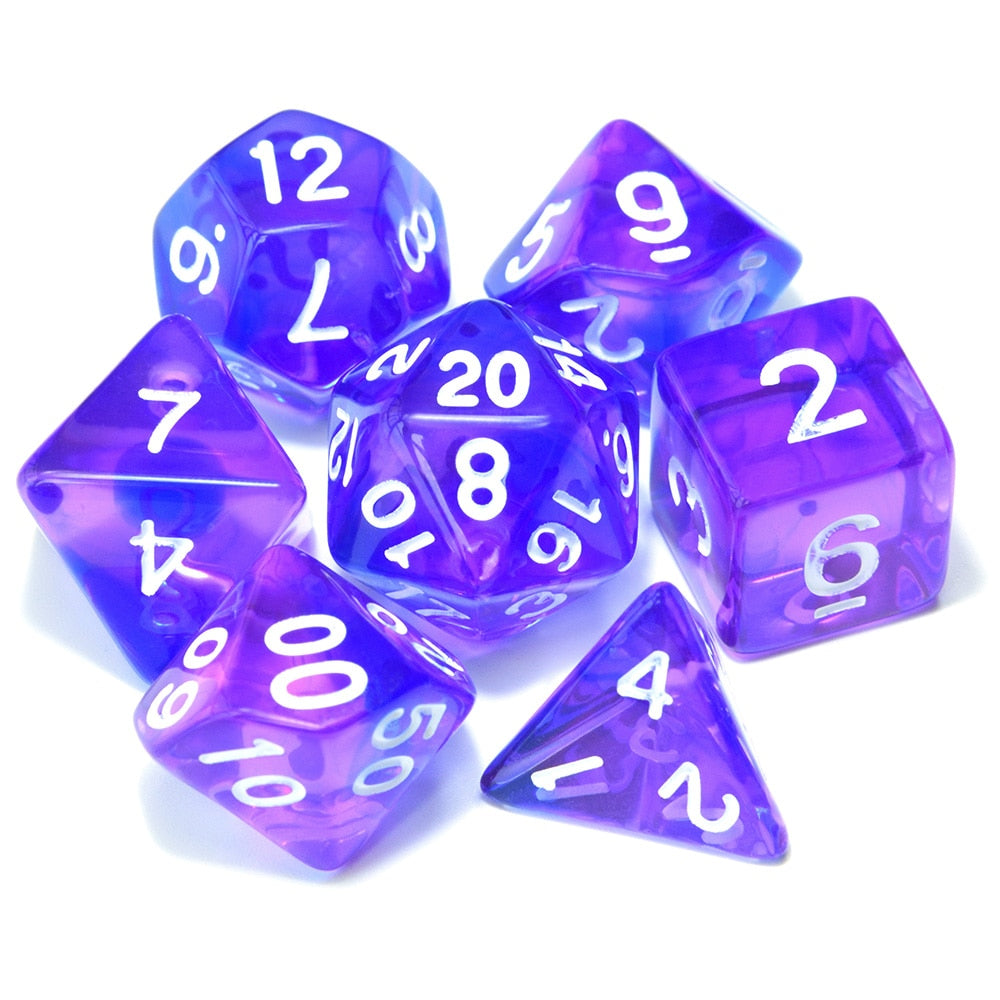 Double Colour Transparent Dice 7pcs Set With Pouch
