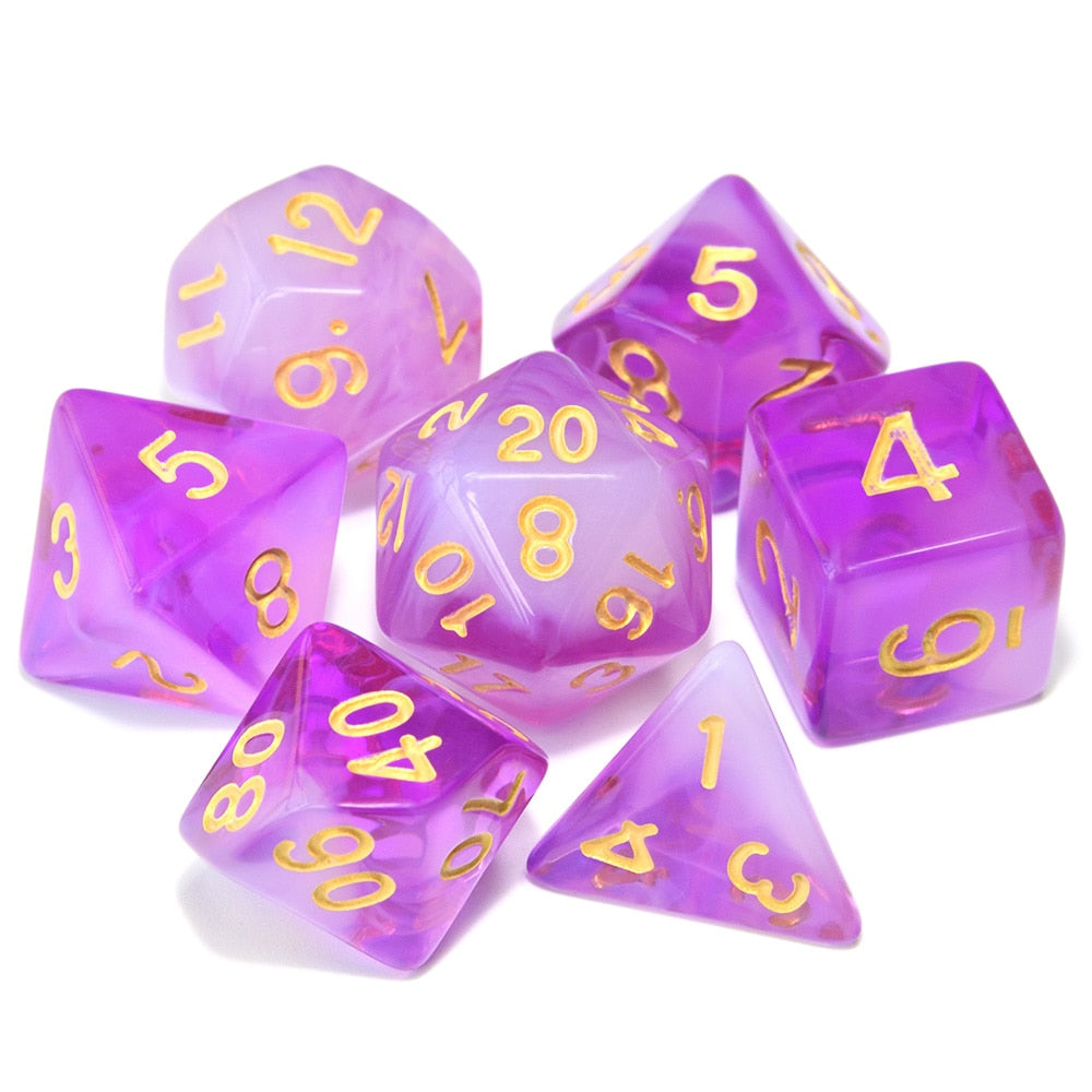 Double Colour Transparent Dice 7pcs Set With Pouch