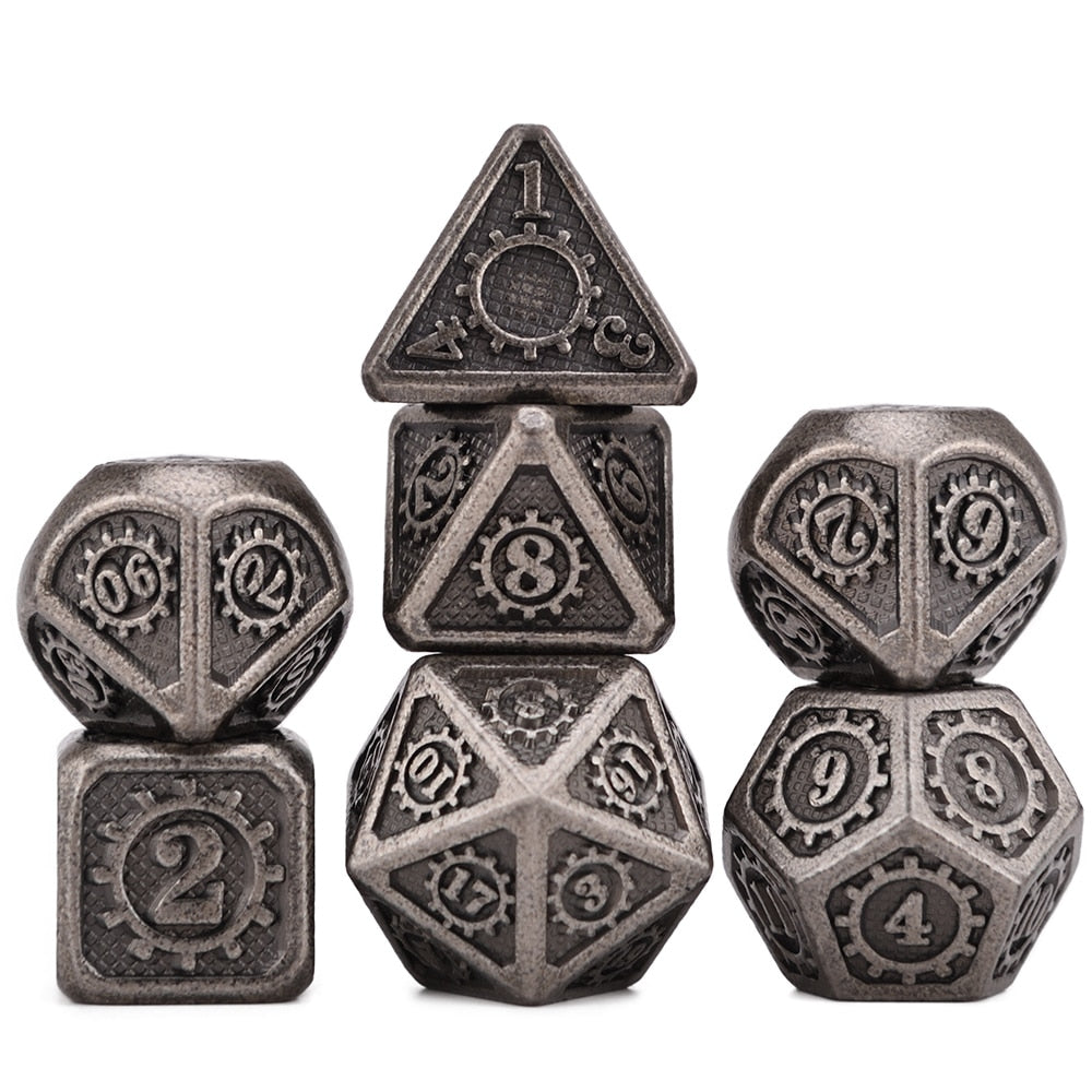 Mechanical Cog Metal Dice 7pcs Set with Pouch