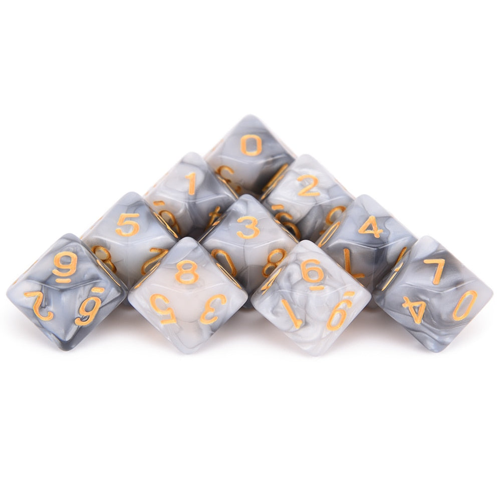 D10 Dice 10pcs Set - Mixed Colour w/Pouch