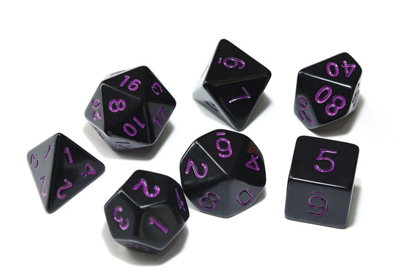 D&D Dice 7pcs Set - Opaque Black with Inverted Colours