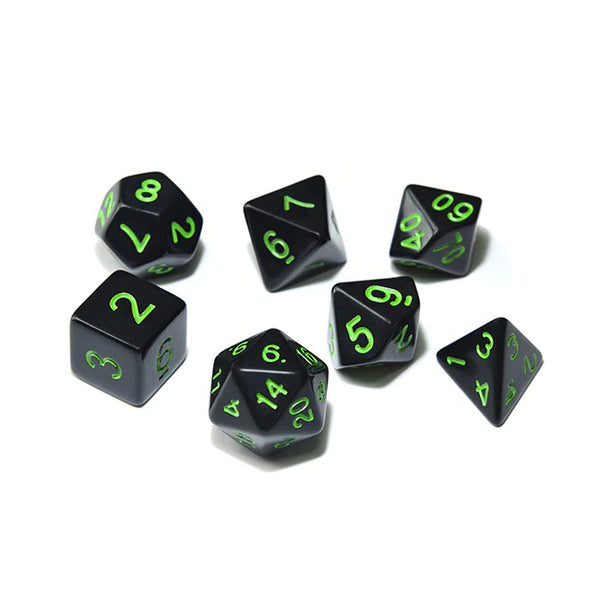 D&D Dice 7pcs Set - Opaque Black with Inverted Colours