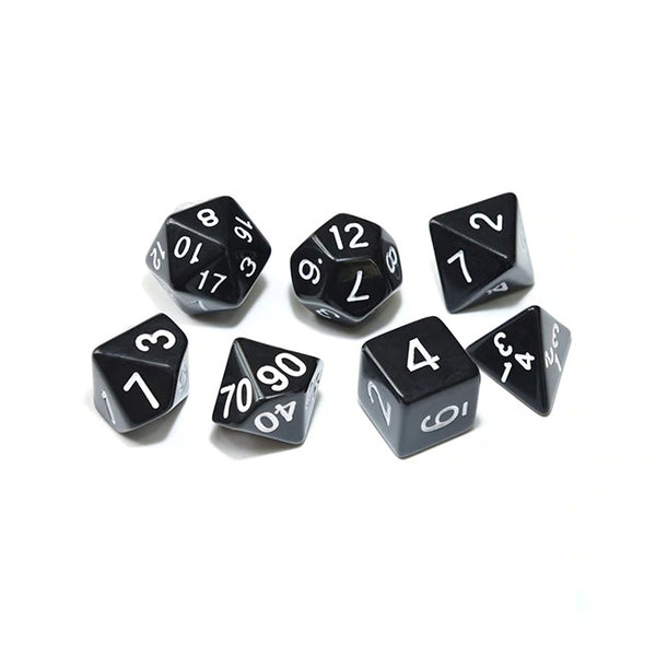 D&D Dice 7pcs Set - Opaque Black with Inverted Colours