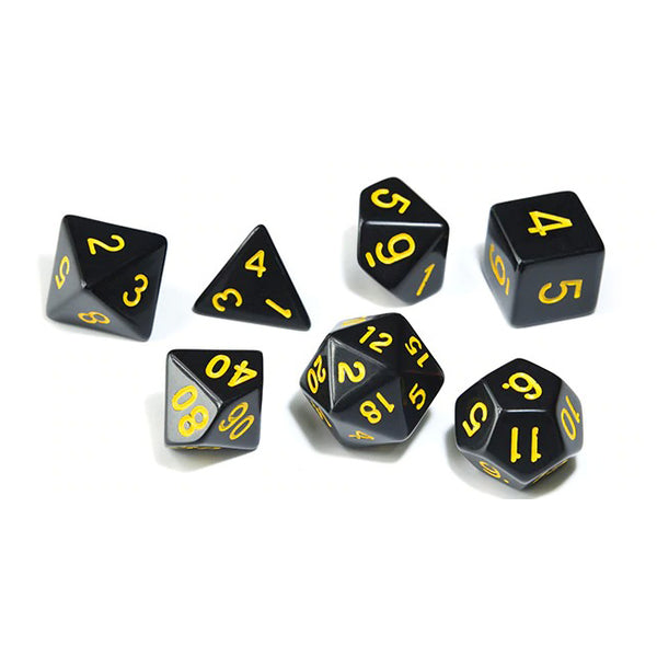 D&D Dice 7pcs Set - Opaque Black with Inverted Colours